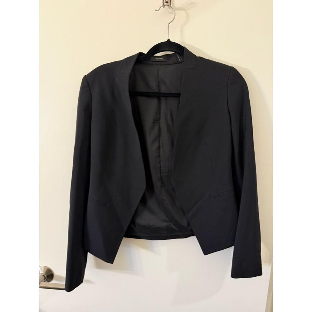 Theory Black Open-Front Cropped Blazer